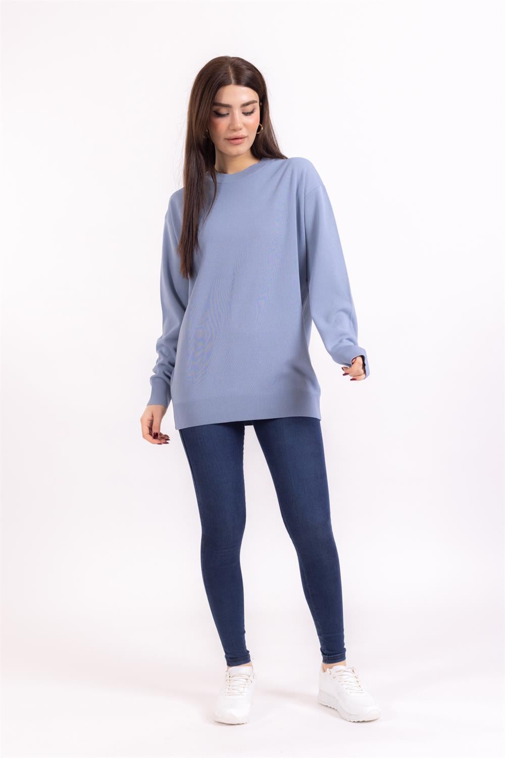 Zr Unisex 0 Yaka Düz U.Kol Kazak MAVİ