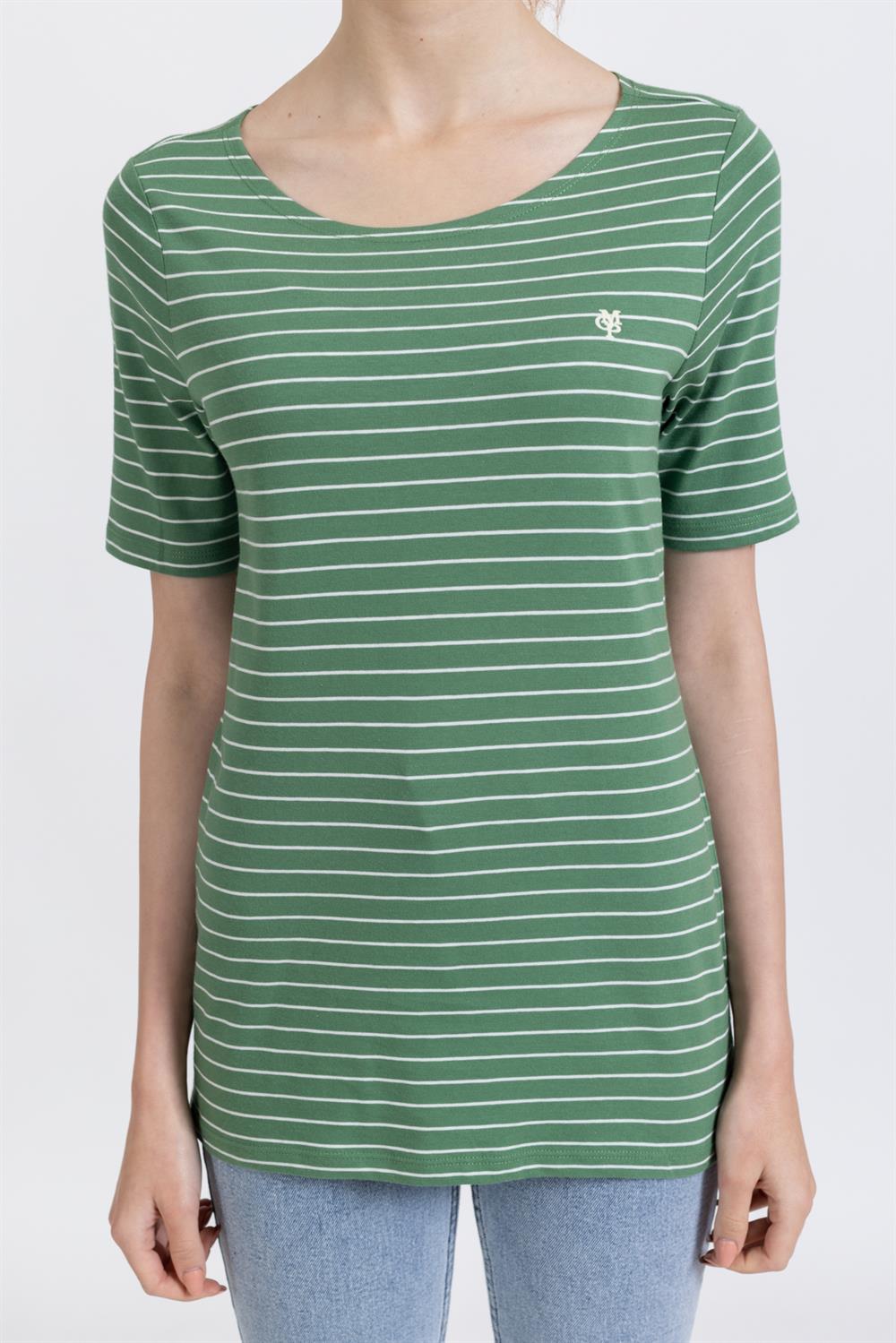 Mpl V Yaka Tshirt  22y o M&G YEŞİL/BEYAZ ÇİZGİLİ