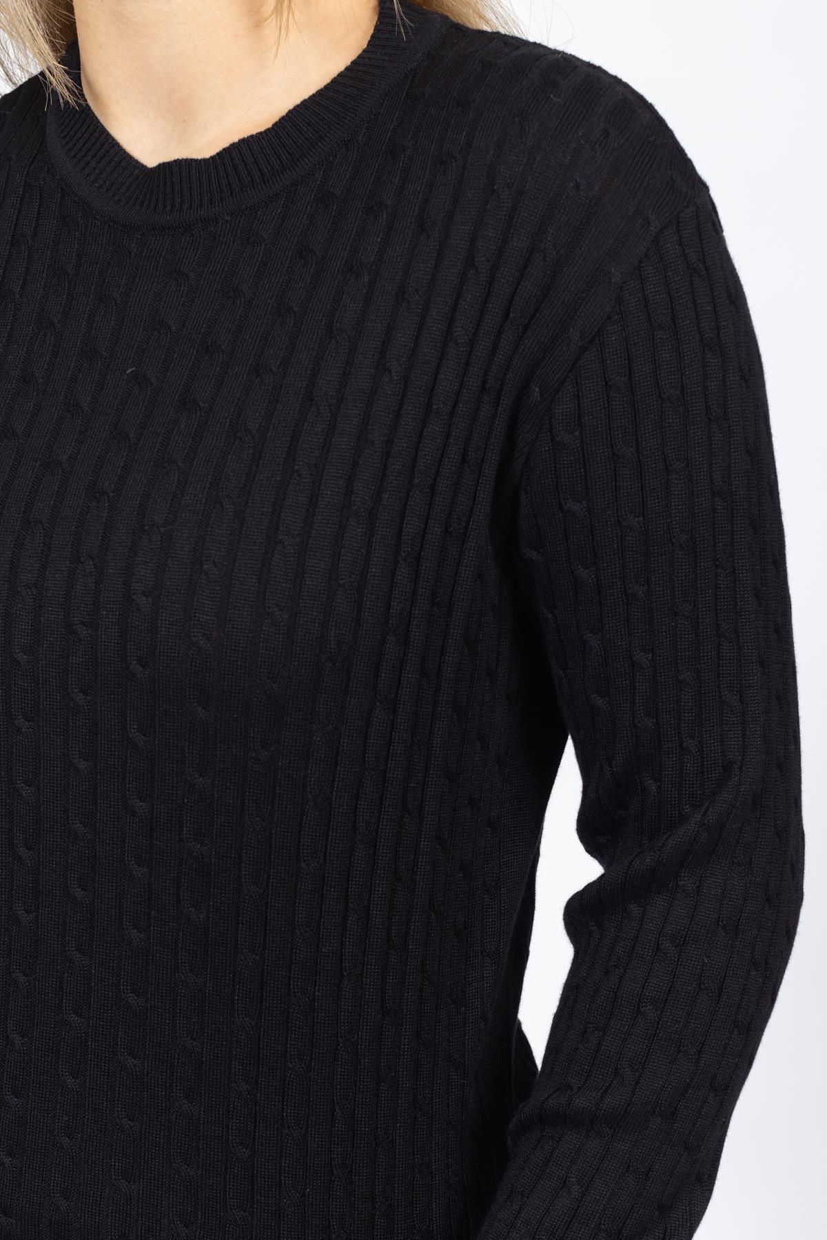 Vs Kadın 0 Yaka Saç Örgü U.Kol Kazak Trk SİYAH