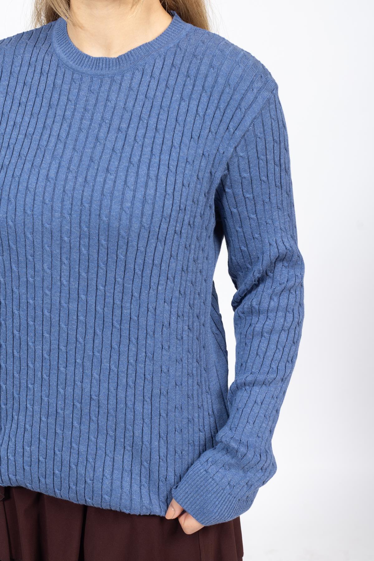 Vs Kadın 0 Yaka Saç Örgü U.Kol Kazak Trk İNDİGO