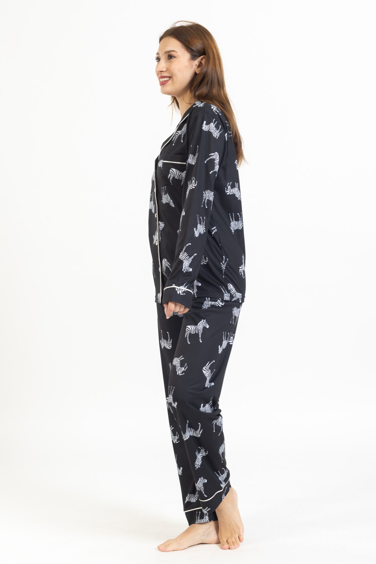 Vs Kadın Desenli Penye U.Kol Pijama Takım Evm Siyah Zebra