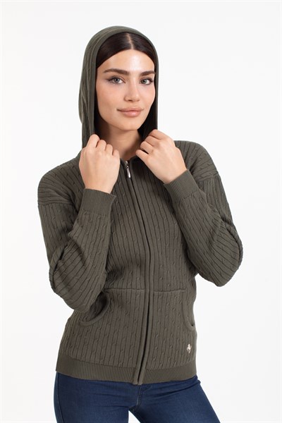 Vs Bayan Tam Fer.Kapş Pop Saç Örgü Hırka 21 113 HAKİ YEŞİL