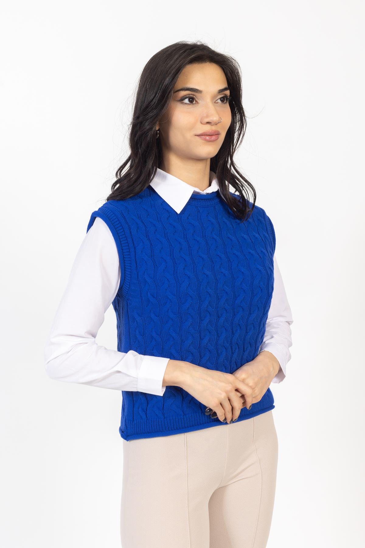 Vs Kadın Triko Kolsuz Kazak 21 359 Emy 23k SAX MAVİ