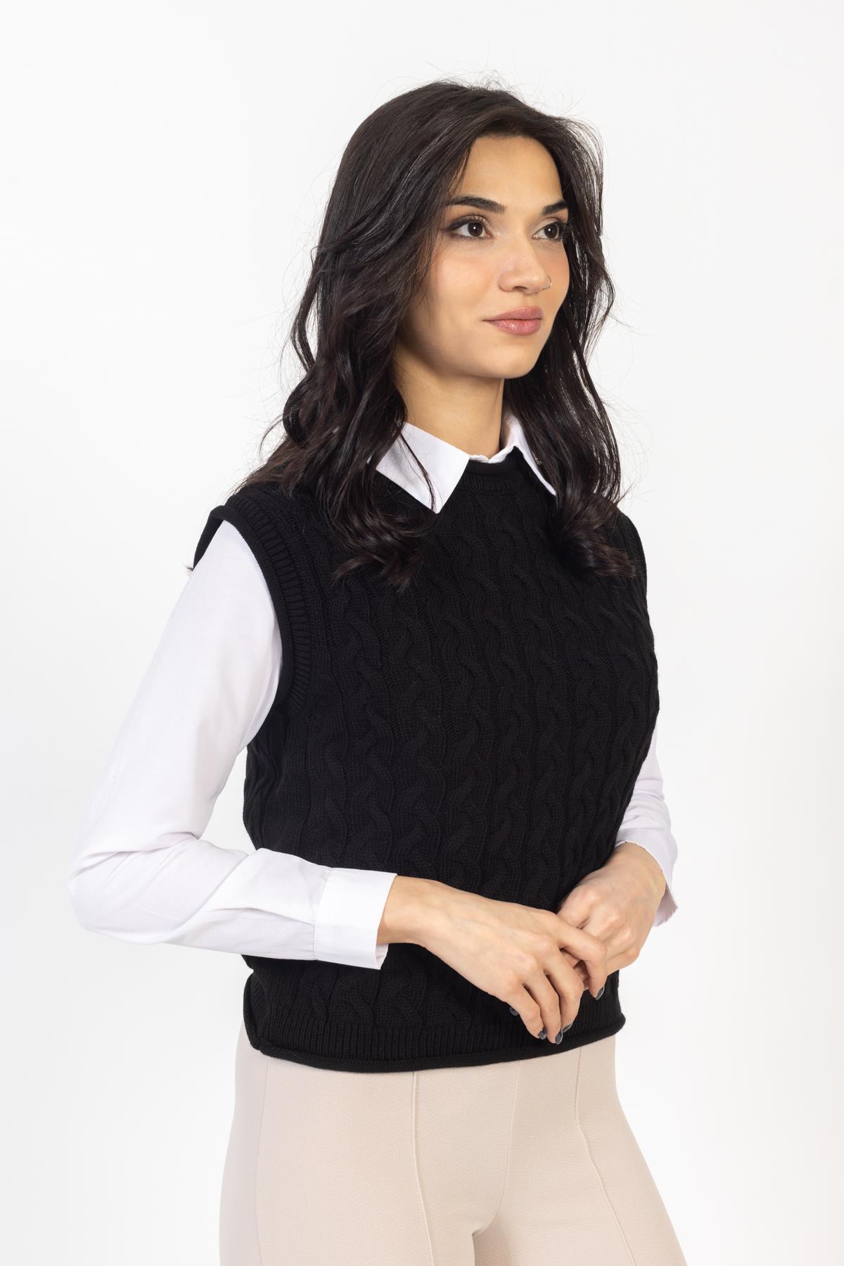 Vs Kadın Triko Kolsuz Kazak 21 359 Emy 23k SİYAH