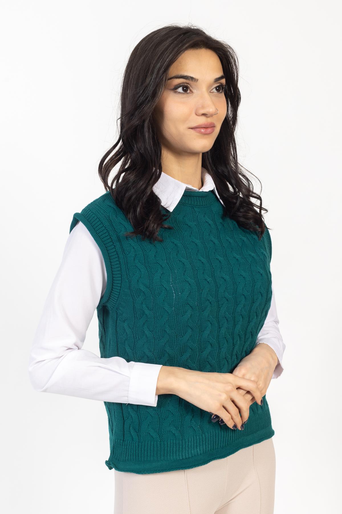 Vs Kadın Triko Kolsuz Kazak 21 359 Emy 23k Zümrüt