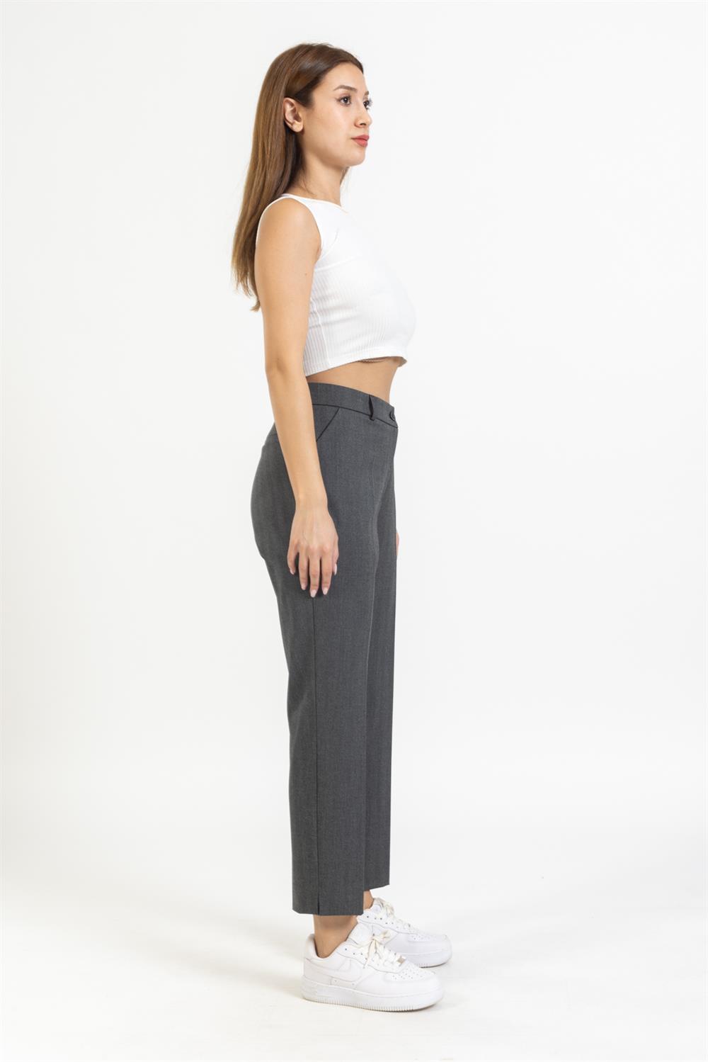 Vs Kadın Yandan Cepli Kumaş Pantolon 22y-027 Gri Balıksırtı