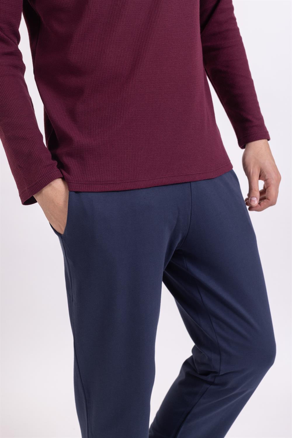 Vs Erkek O Yaka U.Kol Pijama Takımı Bordo/Lacivert