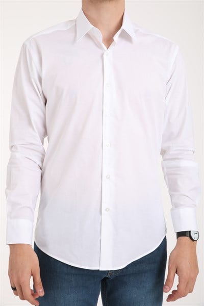 Vs Erkek Slim Fit Licralı U.Kol Gömlek Beyaz