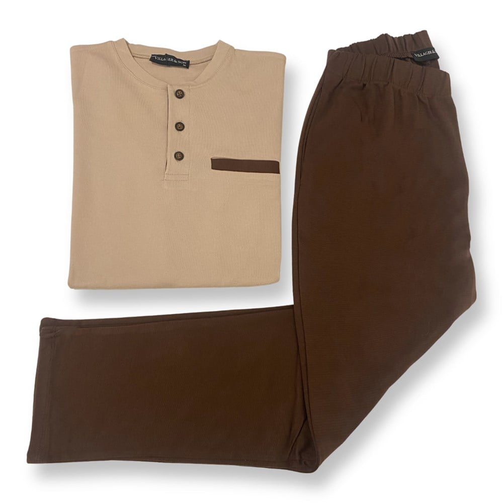 Vs Erkek Yarım Patlı U.Kol Pijama Takımı BEJ/KAHVE