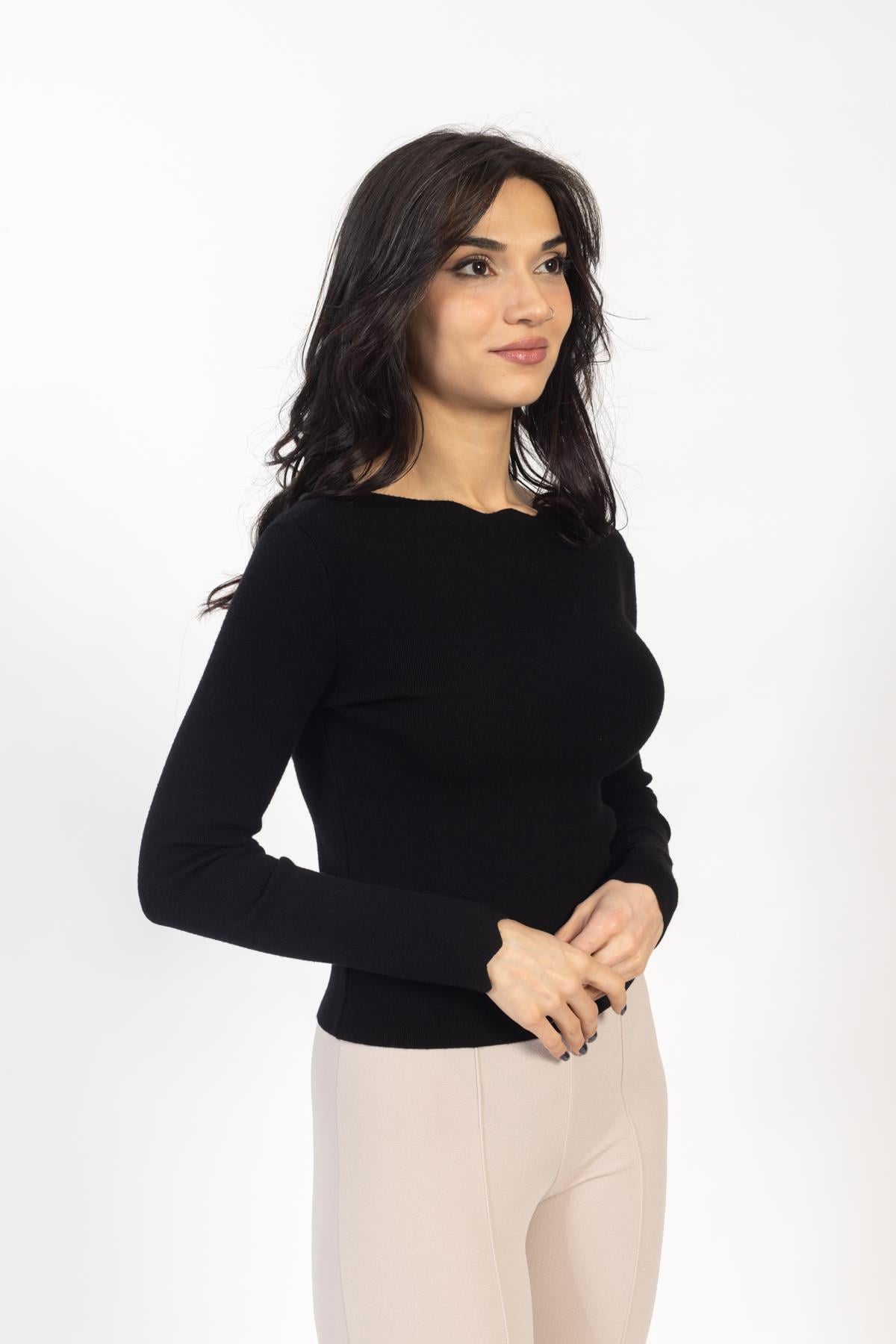 Vs Kadın Kayık Yaka Triko Kazak 23 222 Emy 23k SİYAH