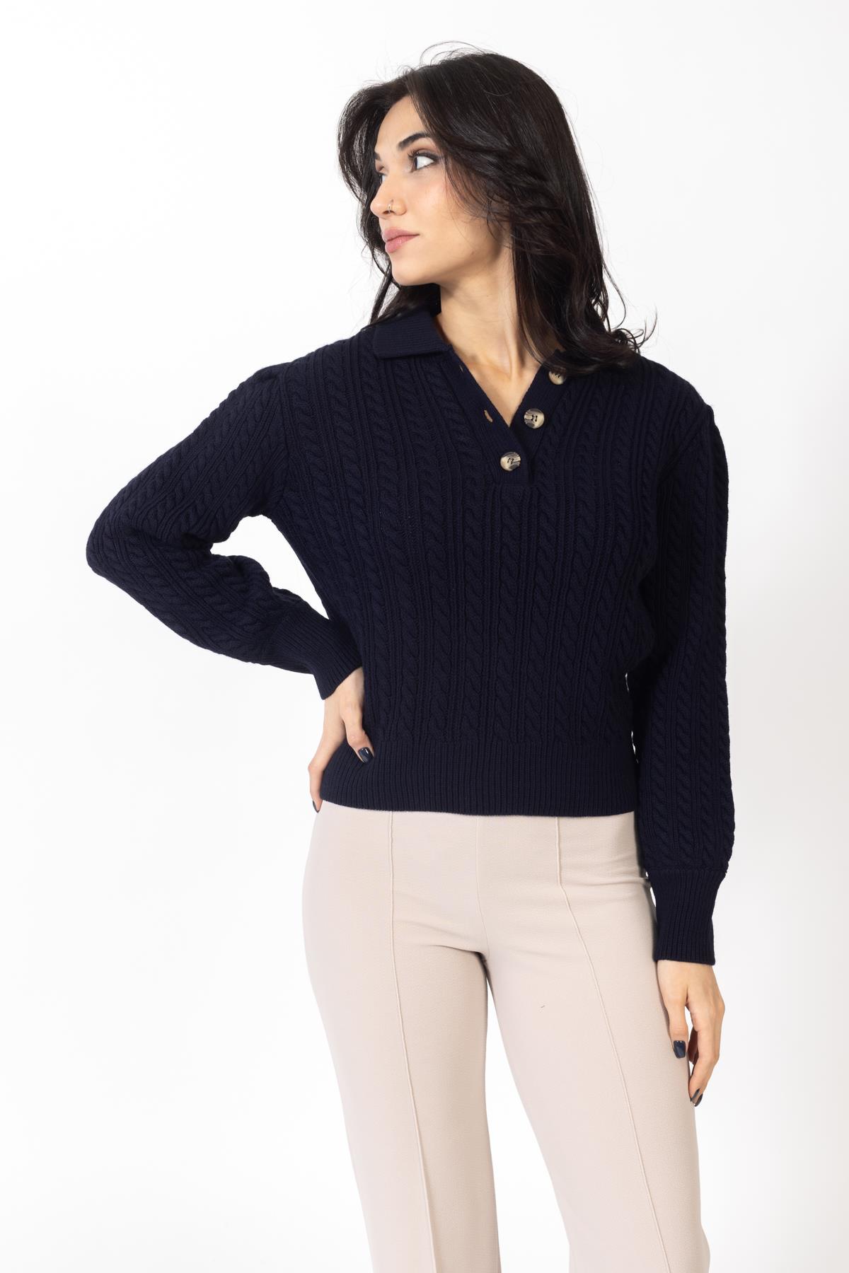 Vs Kadın Polo Yaka Triko Kazak 22 302 Emy 23k LACİVERT