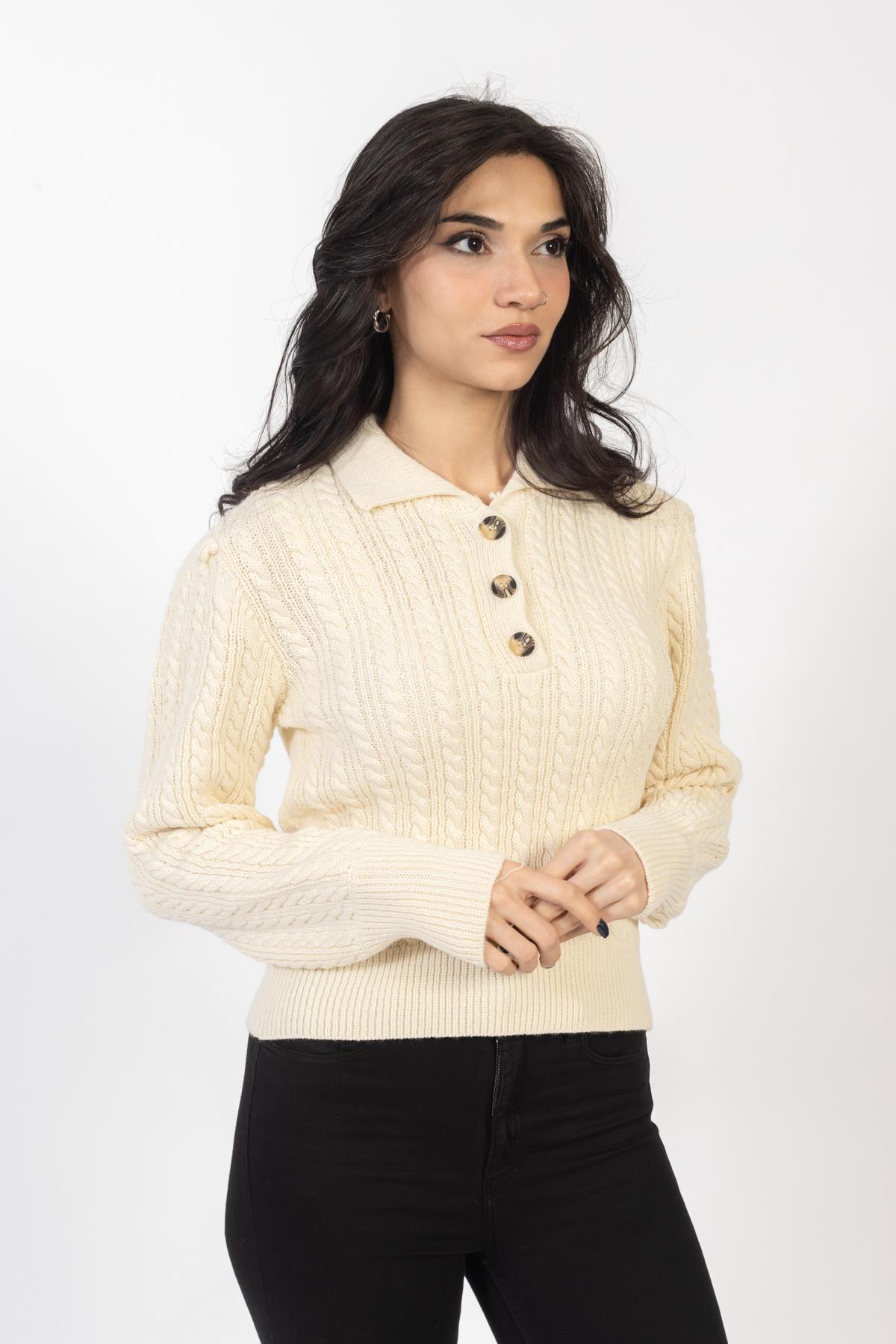 Vs Kadın Polo Yaka Triko Kazak 22 302 Emy 23k BEJ