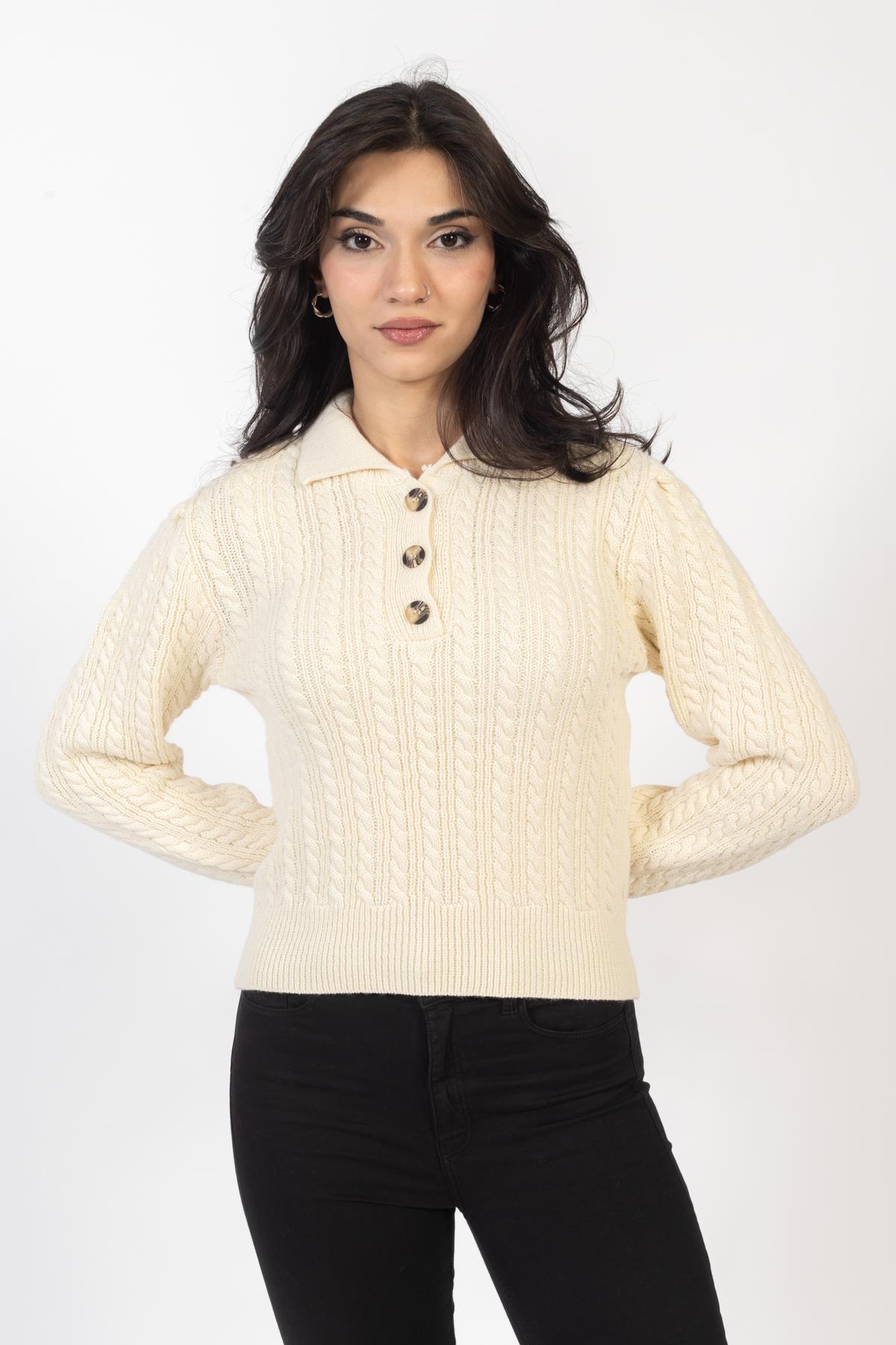 Vs Kadın Polo Yaka Triko Kazak 22 302 Emy 23k BEJ