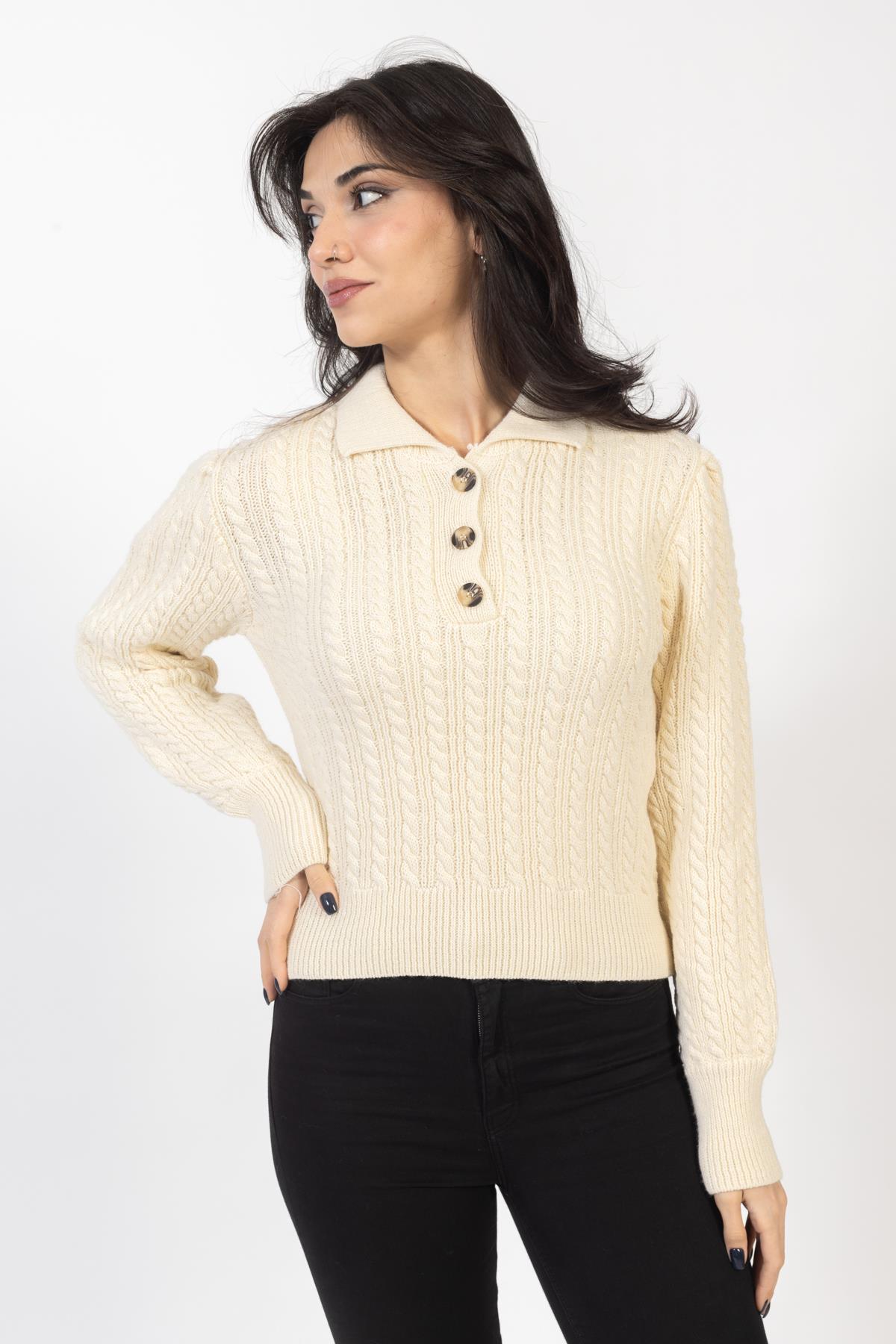 Vs Kadın Polo Yaka Triko Kazak 22 302 Emy 23k BEJ