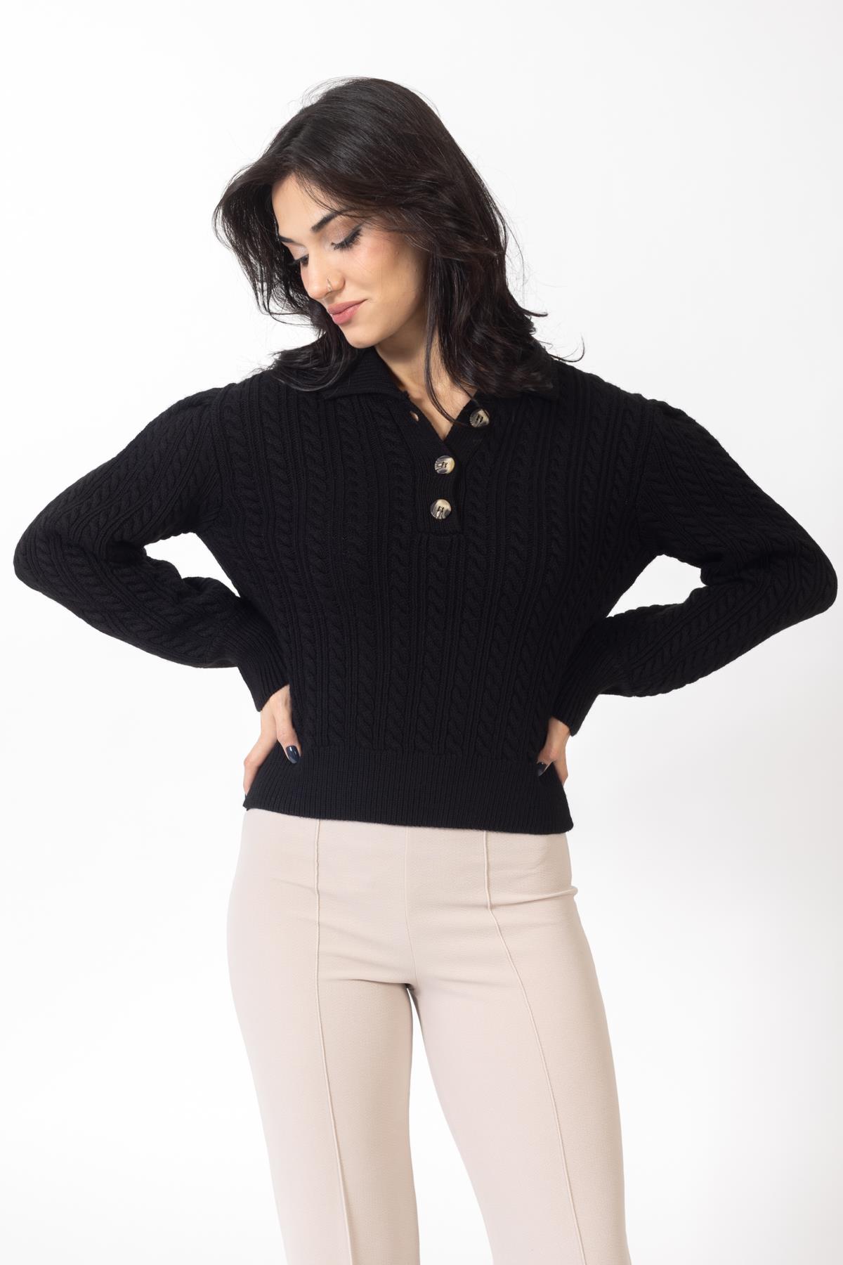 Vs Kadın Polo Yaka Triko Kazak 22 302 Emy 23k SİYAH