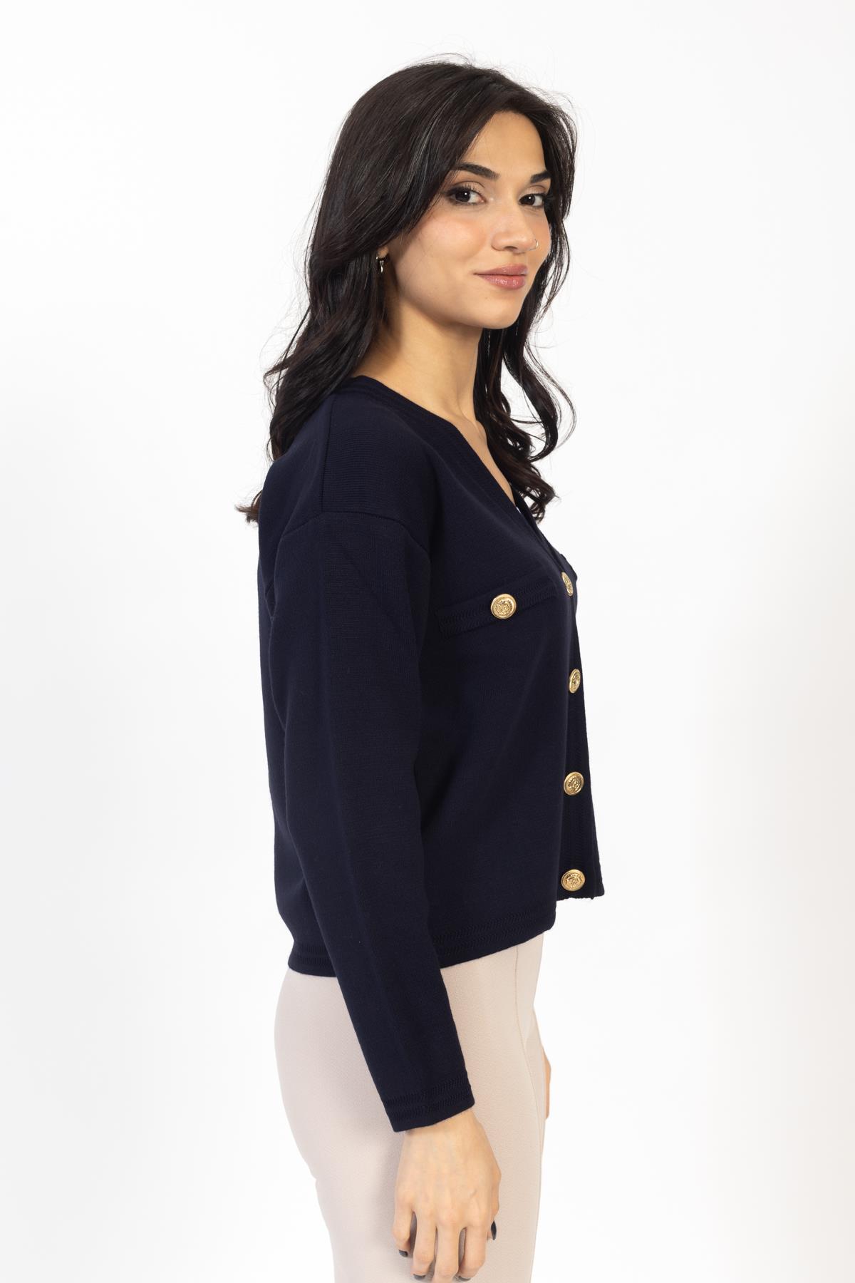 Vs Kadın Triko Dügmeli Örme Hırka 23 572 Emy 23k LACİVERT