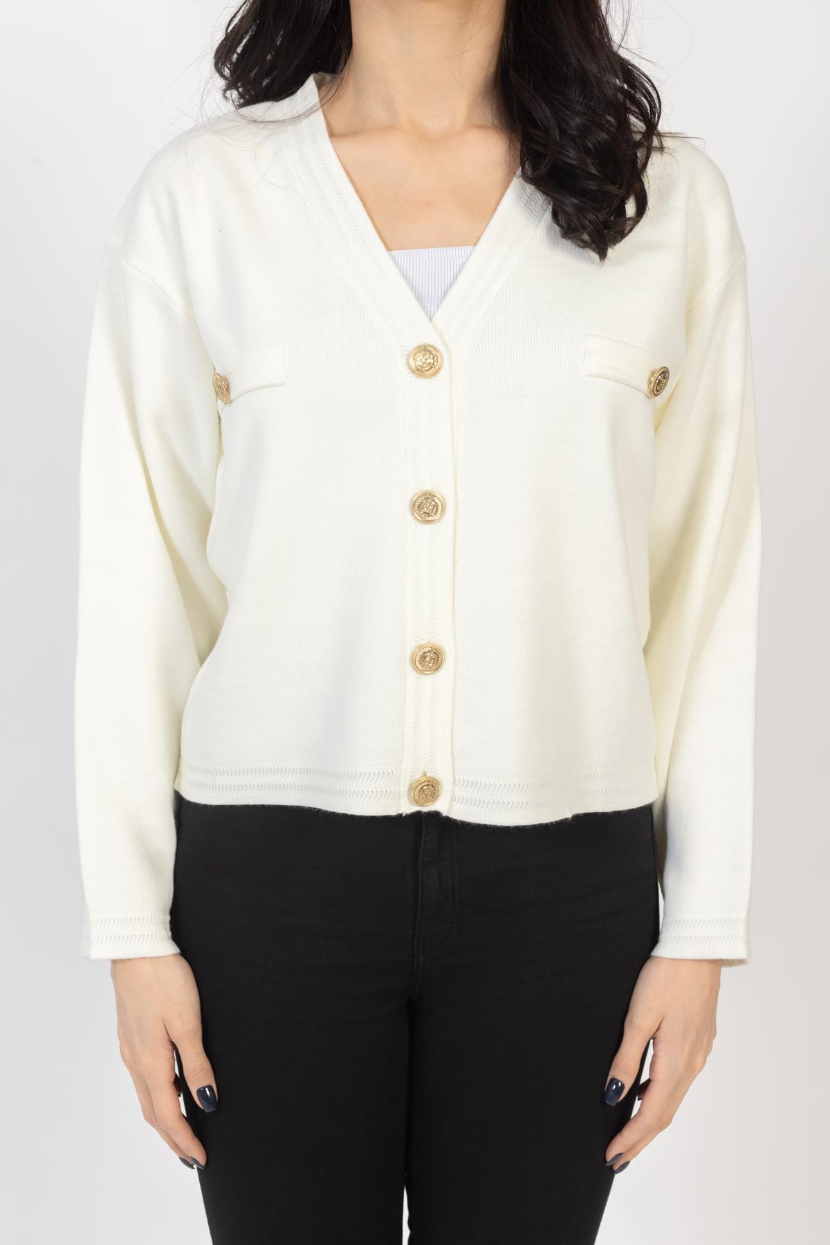 Vs Kadın Triko Dügmeli Örme Hırka 23 572 Emy 23k EKRU