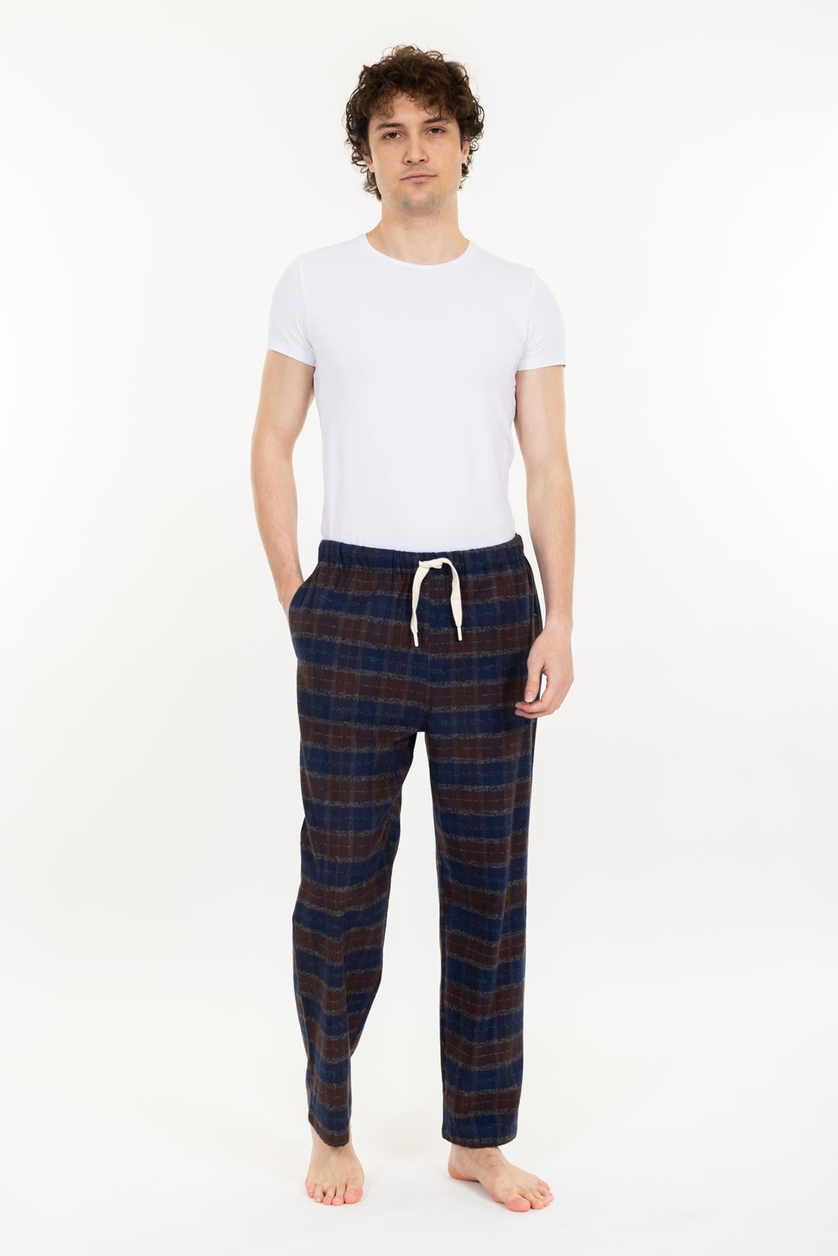 Vs Unısex Cepli Bagcıklı Dokuma Tek Alt Pijama 21k-003 sax/ekose