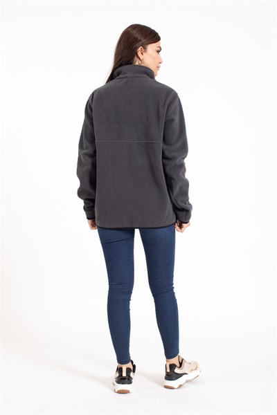 Vs Unisex Tam Fermuarlı Cepli Polar Mont FÜME