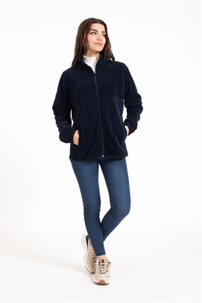 Vs Unisex Tam Fermuarlı Cepli Polar Mont LACİVERT