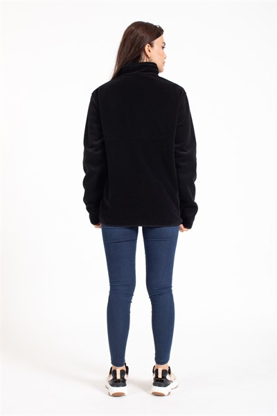 Vs Unisex Tam Fermuarlı Cepli Polar Mont SİYAH