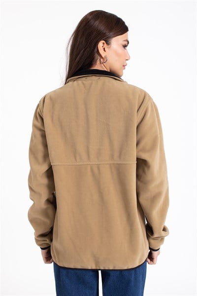 Vs Unisex Tam Fermuarlı Cepli Polar Mont BEJ