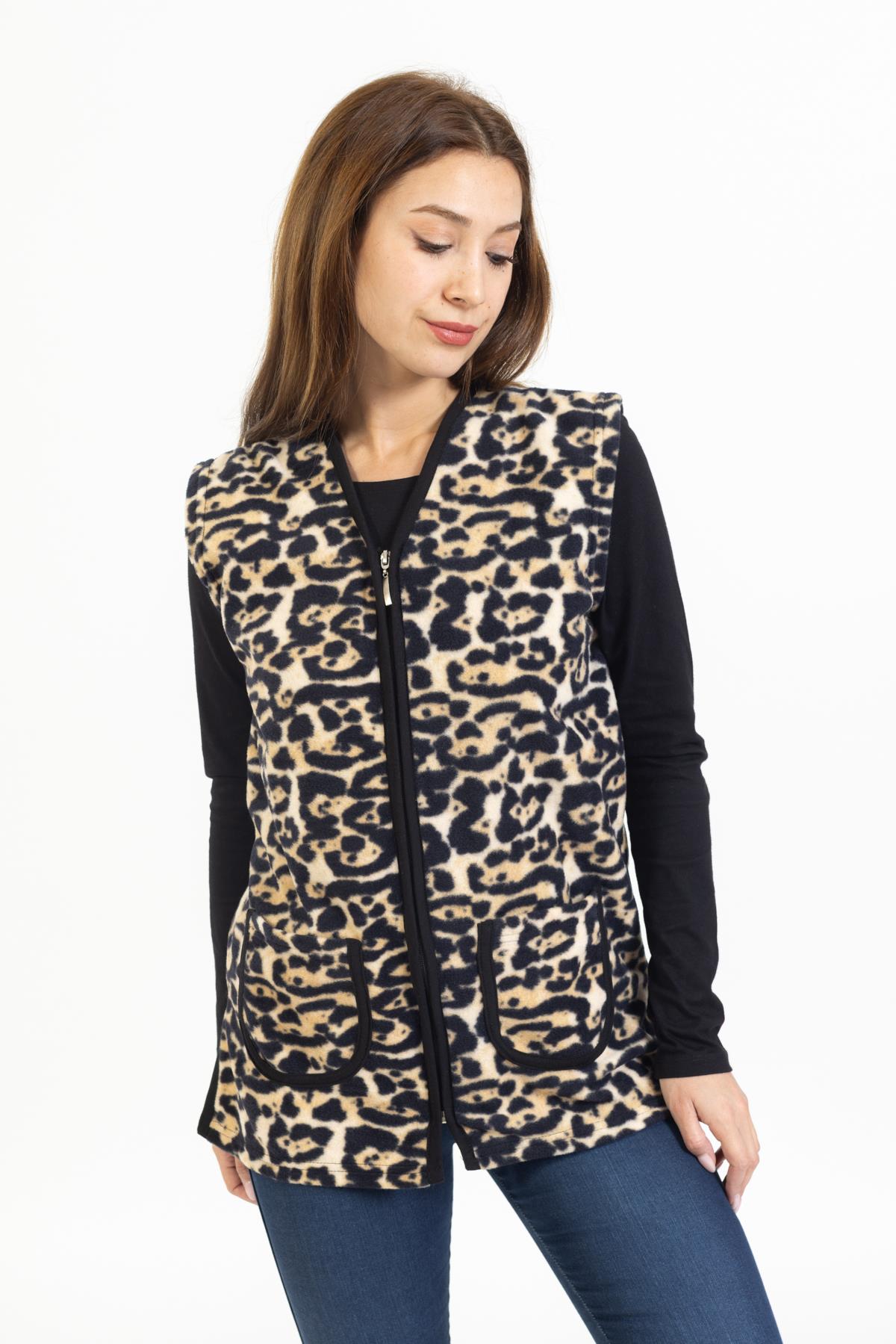 YELEK V&S BİYELİ POLAR CEPLİ BAYAN (EVM) LEOPAR