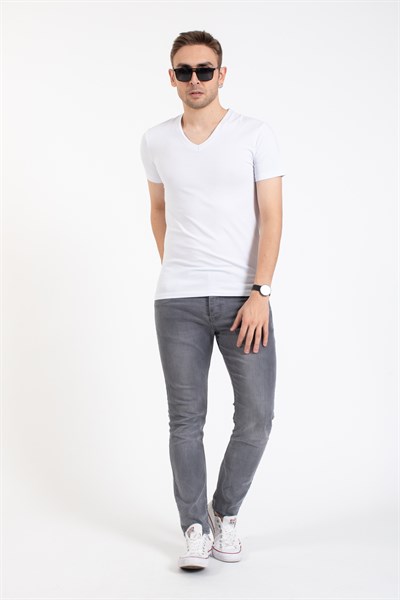 Zra Duz Basıc V Yaka K.Kol Tshırt Beyaz