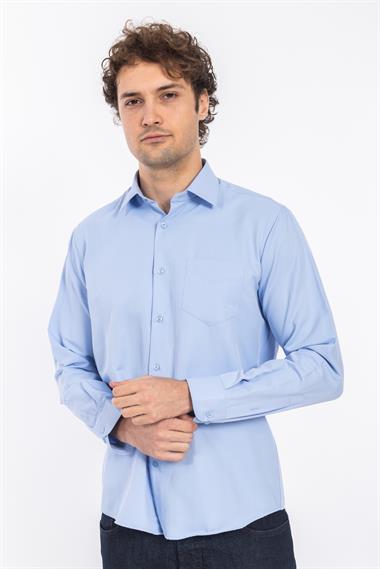 2114 Cıty Kls Soft Saten U.Kol Gömlek Tmş MAVİ