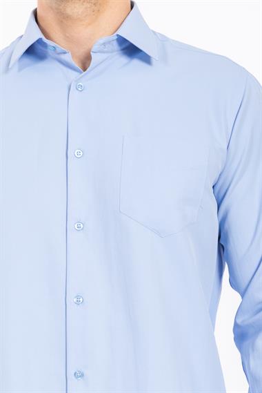 2114 Cıty Kls Soft Saten U.Kol Gömlek Tmş MAVİ