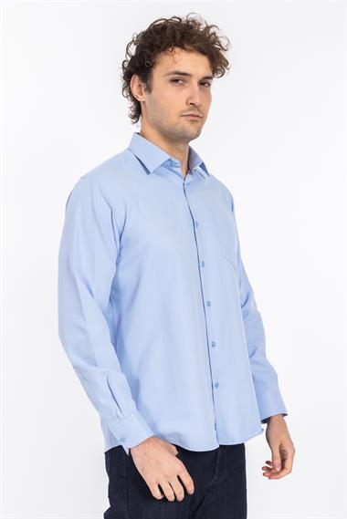 2114 Cıty Kls Soft Saten U.Kol Gömlek Tmş MAVİ
