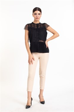 4s Bayan Önü Dügmeli Kolsuz Bluz SİYAH