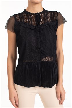 4s Bayan Önü Dügmeli Kolsuz Bluz SİYAH