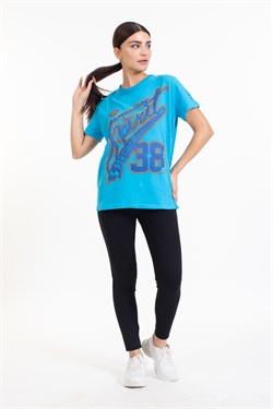 A.s. Baskılı Sıfır Yaka K.Kol Tshırt TURKUAZ
