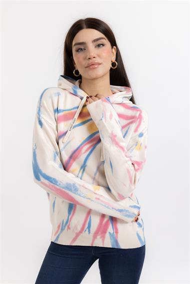 Zr Bayan Kapşonlu U.Kol Sweatshırt Beyaz Mavi