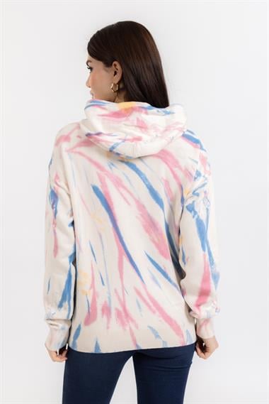 Zr Bayan Kapşonlu U.Kol Sweatshırt Beyaz Mavi