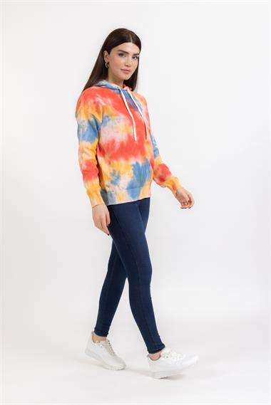 Zr Bayan Kapşonlu U.Kol Sweatshırt Kırmızı Sarı