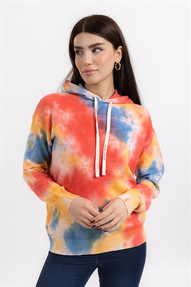 Zr Bayan Kapşonlu U.Kol Sweatshırt Kırmızı Sarı