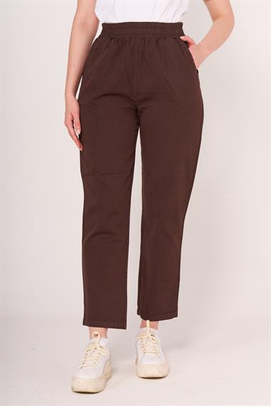 Brs Kadın Gabardin Beli Lastikli Klasık Pantolon 24y Sf KAHVE