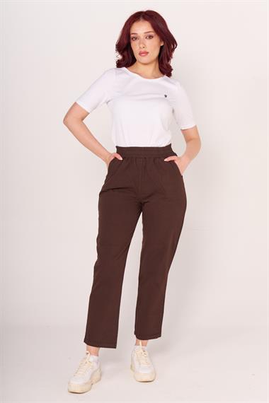 Brs Kadın Gabardin Beli Lastikli Klasık Pantolon 24y Sf KAHVE
