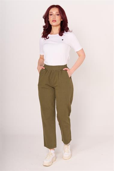 Brs Kadın Gabardin Beli Lastikli Klasık Pantolon 24y Sf YEŞİL
