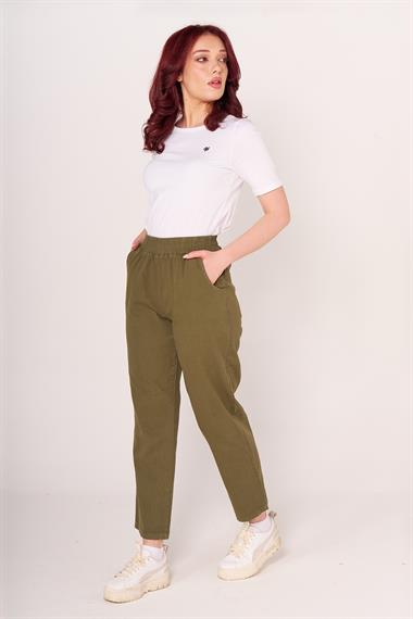 Brs Kadın Gabardin Beli Lastikli Klasık Pantolon 24y Sf YEŞİL