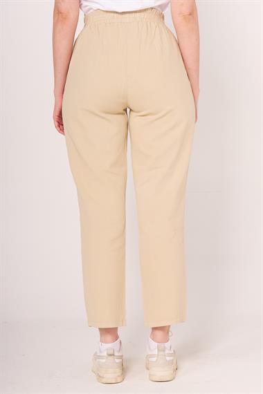Brs Kadın Gabardin Beli Lastikli Klasık Pantolon 24y Sf KREM