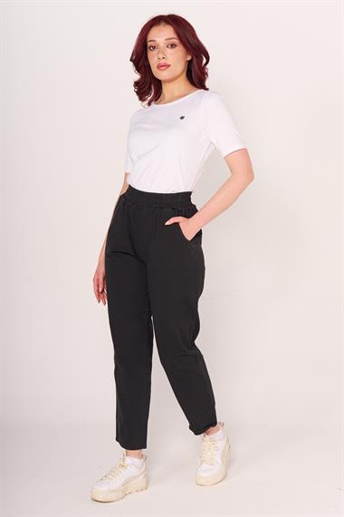 Brs Kadın Gabardin Beli Lastikli Klasık Pantolon 24y Sf SİYAH