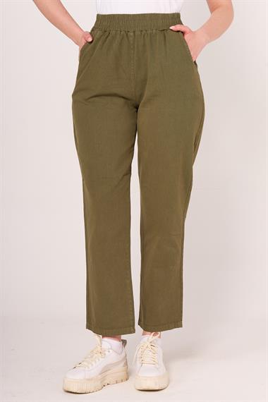 Brs Kadın Gabardin Beli Lastikli Klasık Pantolon 24y Sf YEŞİL