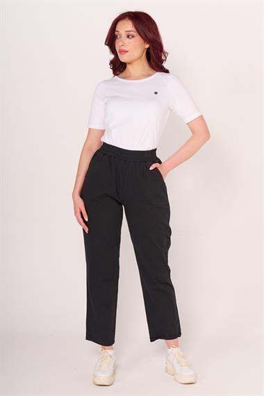 Brs Kadın Gabardin Beli Lastikli Klasık Pantolon 24y Sf SİYAH