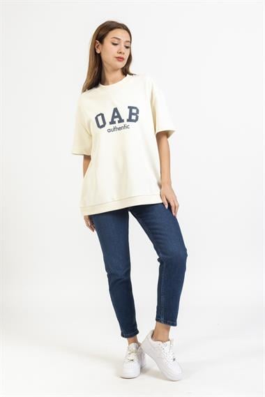 Brs Unisex O Yaka O A B Baskılı K.Kol Sweat 23y Kso KREM