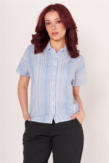 GÖMLEK KTN 22Y KARELİ K.KOL BAYAN (BYG) MAVİ ÇİZGİLİ