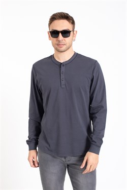Gry Yaka Düğmeli U.Kol Tshırt ANTRASİT