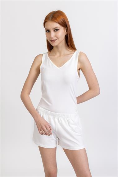 Ja Bayan Askılı Şortlu Pijama Takımı Beyaz